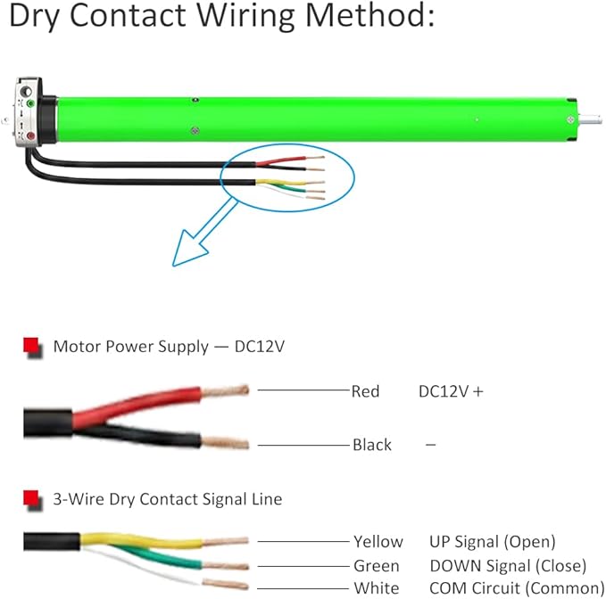 DC12V Motorized Roller Shade Motor with Manual Crank & Remote, 45mm Electric Awning Tubular Motor, Dry Contact Smart Blinds Retrofit Kit (50 N.m for Φ50mm（2") Groove Tube