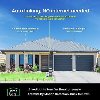 Home Zone Living 2PK Solar Floodlights Outdoor, Motion Sensor, 1500 Lumens