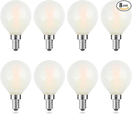 Frosted E12 LED Light Bulbs 25-Watt Equivalent, Warm White 2700K, 2W G15/G50 Globe LED Bulb for Beside Lamp Ceiling Fan Pendant Lights Chandelier Fixture, 200 lm, 8 Pack
