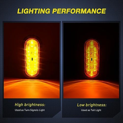 Nilight 6" Oval Trailer Tail Light 2PCS Amber w/Mounting Brackets