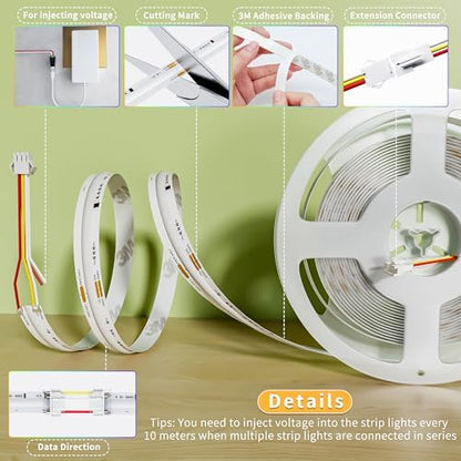 PAUTIX RGB Smart IC COB LED Strip Light Addressable 24ft/7.5m,UL-Listed DC24V Color Flowing Strip Light Multicolor Flexible Tape Lights for TV,Bedroom,Party DIY Decoration(Without Controller&Adapter)