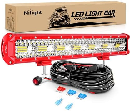 Nilight LED Light Bar 20 Inch with Wiring Kit on Truck SUV UTV, Red Shell