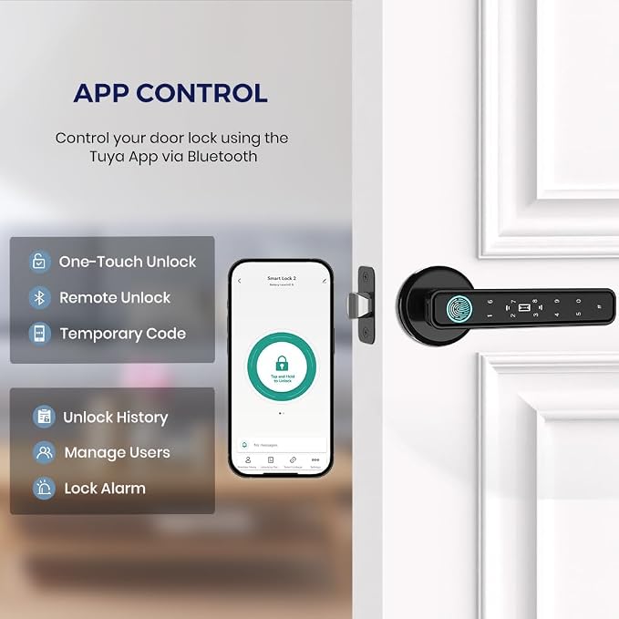 Smart Door Knob & Handle, Fingerprint Door Lock with Bluetooth Keypad