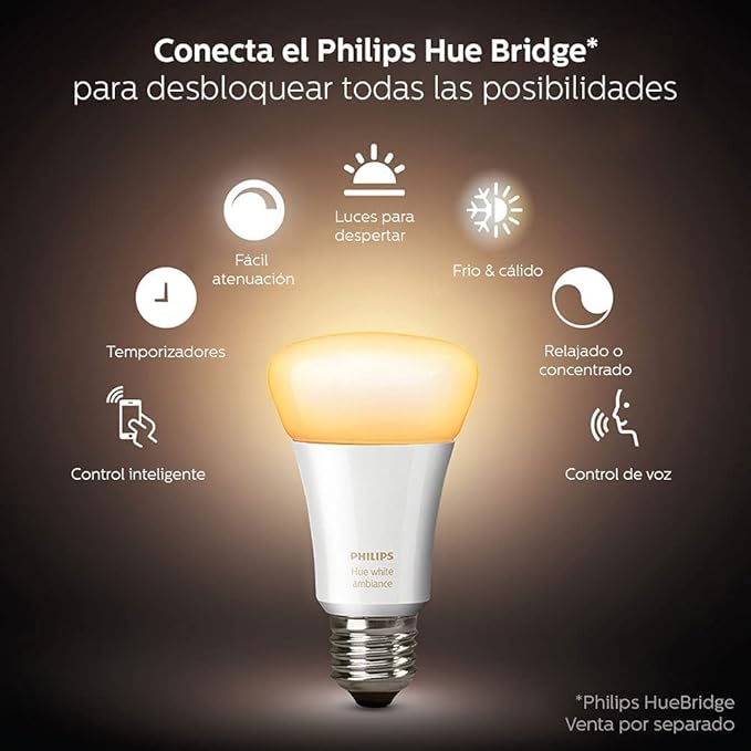 Philips Hue White Ambiance 2-Pack A19 LED Smart Bulb, Bluetooth & Zigbee Compatible (Hue Hub Optional),Compatible with Alexa & Google Assistant – A Certified for Humans Device (Renewed)
