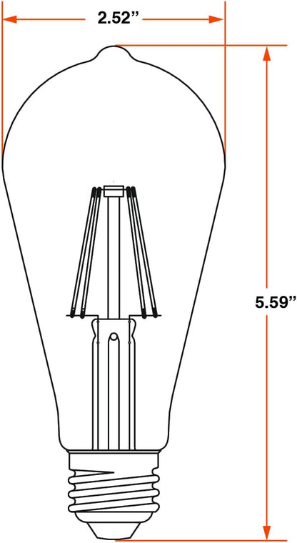Sylvania ST19 Clear LED White Filament Bulb, 13W, Dimmable, 1500 LMS, Medium Base, 2700K, Soft White - 2 Pack (42252)