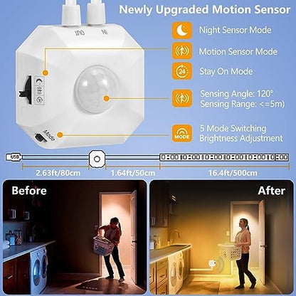 Under Bed Lights Motion Sensor LED Strip Stair Night Lighting Indoor 16.4ft