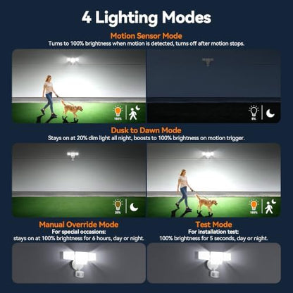 85W 10000LM Motion Sensor Outdoor Lights, 4-Head Super Bright LED Security Light, 5000K Daylight, IP65 Waterproof Hardwired Motion Detector Flood Lights Outdoor for Garage, Yard (White)