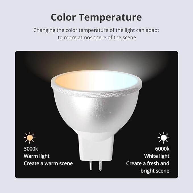 BENEXMART WiFi MR16 Tuya Smart Led Bulbs, 12V 5W RGBCW Dimmable Spotlighting GU5.3 LED WiFi Bulb, Compatible with Alexa Google Home Voice Control (6)