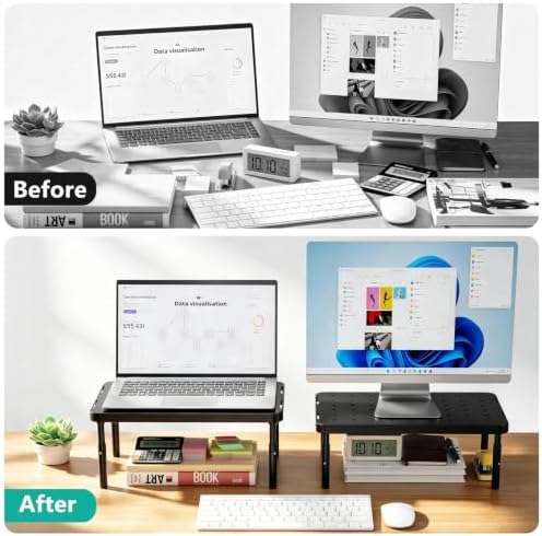 WALI Dual Monitor Riser for Desk, Adjustable Laptop Riser, up to 44 lbs