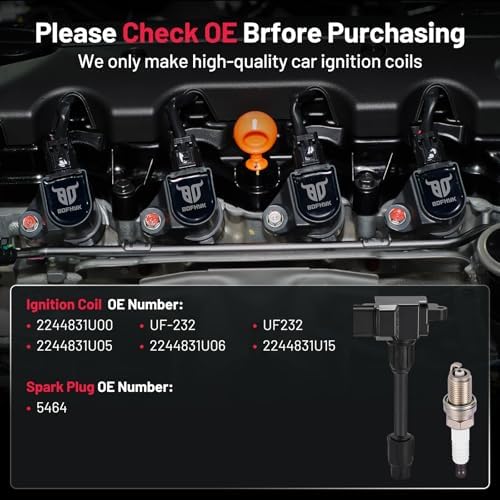 BDFHYK 6 Ignition Coil Pack UF232 and 6 Iridium Spark Plug 5464 Compatible with INFINITI 1996-1999 I30, Compatible with Nissan 1995-1999 Maxima 3.0L V6 Coil for 2244831U00 UF-232