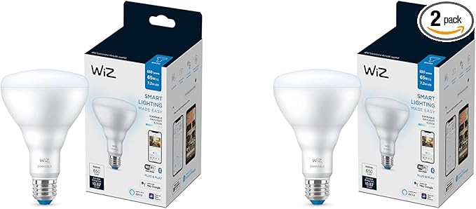 WiZ Connected 65W Eq.(7.2W) BR30 Daylight (5000K) LED Smart Bulb - Pack of 2 - 650 Lumen- E26 - Indoor - Connects to Your Existing Wi-Fi - Control with Voice or App - Activate with Motion