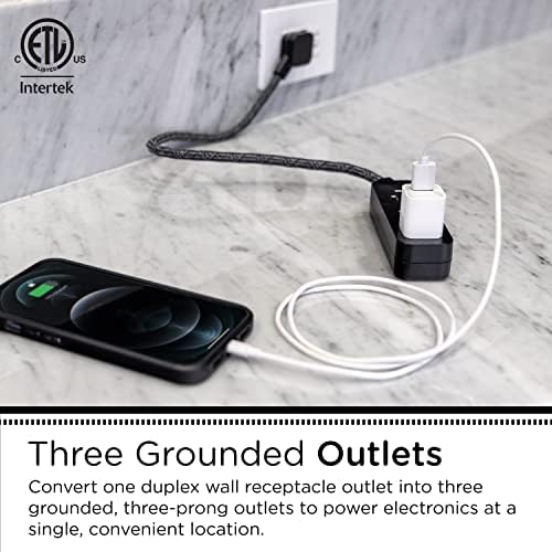 Cordinate Mini 3-Outlet Power Strip, 18 in Braided Extension Cord