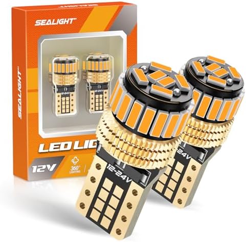 SEALIGHT 194 LED Bulb 2000K Amber 168 T10 2825 W5W 600% Brightness Wedge Interior Car Bulbs Replacement for License Plate Lights Dome Map Door Courtesy Trunk Parking, 2 PCS