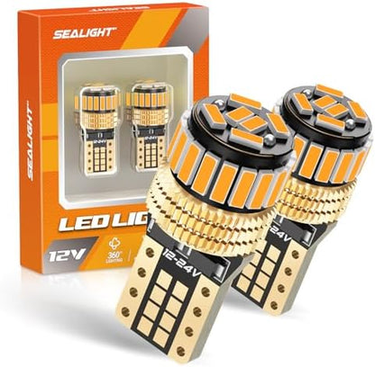 SEALIGHT 194 LED Bulb 2000K Amber 168 T10 2825 W5W 600% Brightness Wedge Interior Car Bulbs Replacement for License Plate Lights Dome Map Door Courtesy Trunk Parking, 2 PCS