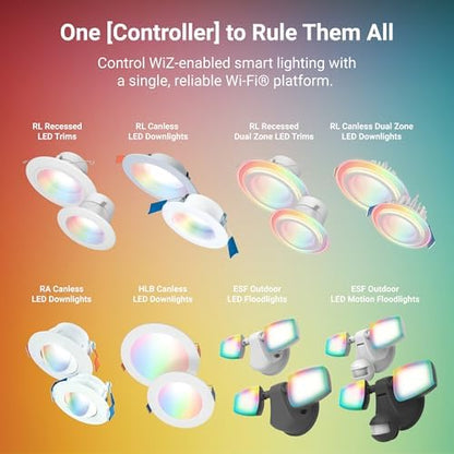 HALO Pure Smart Battery-Powered Multi-Functional Wireless Light Switch - Wi-Fi Room Controller with Dimming and Scene Presets for WiZ Connected Smart Lighting - CWR-TW-Scene-WH
