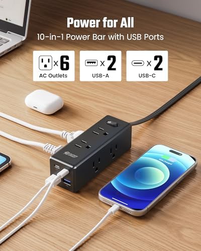 SUPERDANNY 25Ft Extension Cord with Multiple Outlets, Flat Plug Power Strip