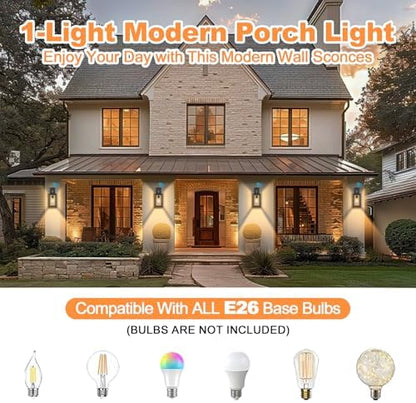 18 in Dusk to Dawn Large Outdoor Light Fixture, Double-Frame Outside Lights for House,Porch,Garage,Patio,Front Door,Foyer with Glass Lampshade,Waterproof Outdoor Wall Lantern,E26 Base,2 Packs