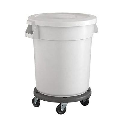 20 Gallon White Round Commercial Trash Can with Lid and Dolly, Heavy-Duty Food Grade NSF Certified, Perfect for Restaurant, Office, School, Garage, Backyard, Workshop, Warehouse