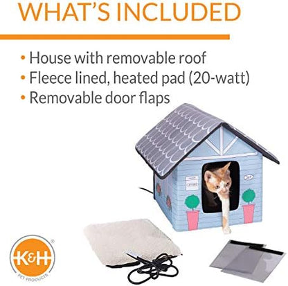 K&H Heated Cat House, Outdoor Kitty Shelter, Safety Listed, 20W, Cottage