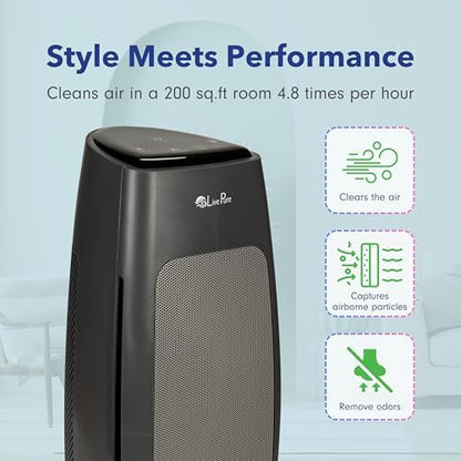 LivePure LP270TH Sierra Series True HEPA Tall Tower Air Purifier, Air Purifiers for Home, Odors, Allergens, Smoke, Dust, VOC's. HEPA Air Purifiers for Bedroom and Small Room. White