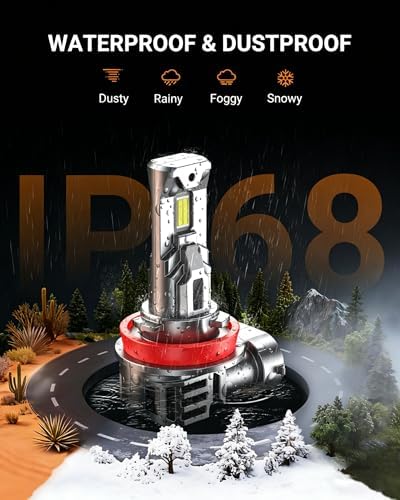 SEALIGHT H11/H9/H16 Bulbs, 50000LM 6500K Cool White H8 Fog Bulbs, 1:1 Mini Size, Powersports Accessory Lights with Fan, 3 Mins Plug-N-Play, Pack of 2