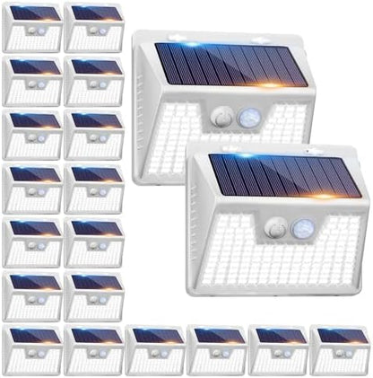 Peasur Solar Outdoor Lights [20 Pack/140LED], 3000K Solar Motion Sensor Outdoor Powered Security Lights 3 Working Modes Waterproof for Outside Garden Yard, White Frame