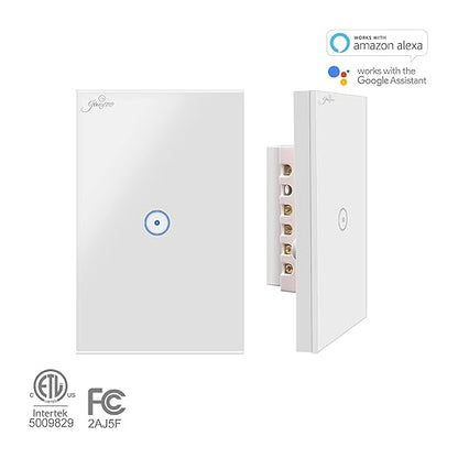 Jinvoo WiFi Wall Light Touch Panel Switch, 1 Way, Remote Control by Smart Phone,No Hub Required, AC 120V, Works with Amazon Echo, Google Home, Black