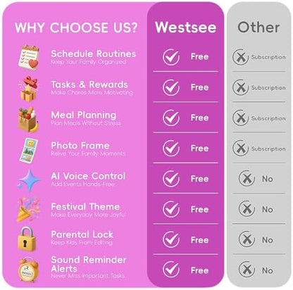 Westsee 15.6" Digital Calendar, No Subscription Smart Family Planner