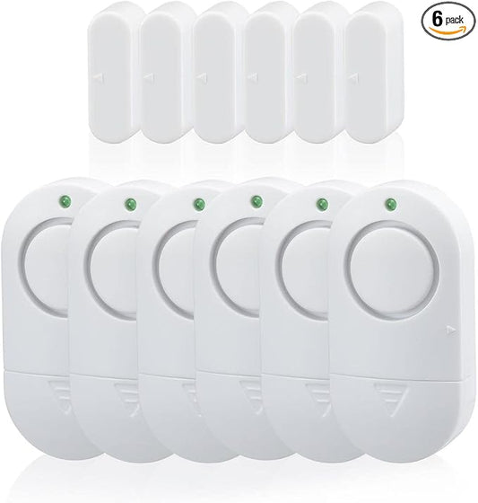 120DB Door Window Alarms for Kids Toddler Safety & Home Anti Intrusion, Entry Alert Chime Triggered When Opened for Store Household Apartment, 6 Pack White