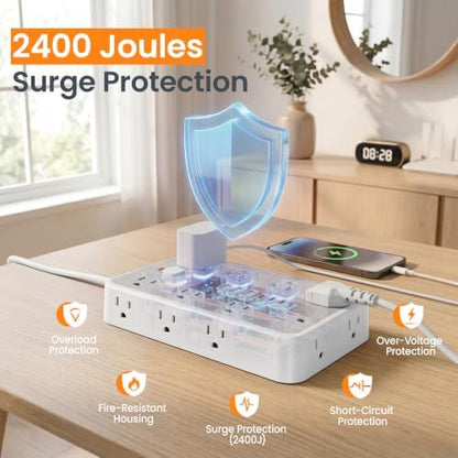 6 FT Surge Protector Power Strip with 6 USB, 16 Outlets, 2400J