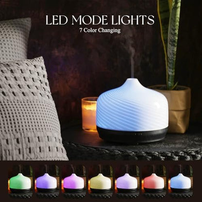 Porseme 500ml Glass Essential Oil Diffuser Aromatherapy Ultrasonic Cool Mist Humidifier 15-21 Running Hours Waterless Auto-Off Air Diffusers for Sleeping Yoga Working Spa(Pure White)