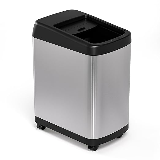 ELLO&ALLO 8 Gallon Touchless Motion Sensor Kitchen Trash Can with Roll Up Lid, Wheels, Brushed Stainless Steel