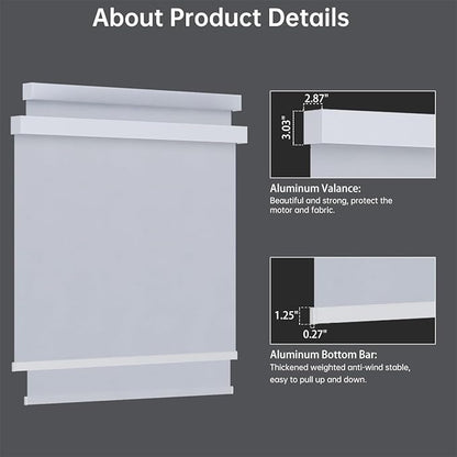 Motorized Blinds with Remote, Blackout Smart Blinds for Windows Automatic Roller Shades Compatible with Alexa, Motorized Shades Customized for Bedroom Home Office (Blackout-Fabric White)