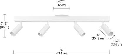 Globe Electric 64000120 28" 4-Light LED Integrated Track Lighting, Matte White, Adjustable Pivoting Track Heads, 37W, 1600 Lumens, 3000 Kelvin, Dimmer Switch Compatible, Modern Ceiling Fixture