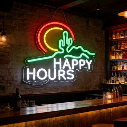 Happy Hours Neon Sign, USB 5V Powered LED Silicone Strip Neon Light, Acrylic Board Wall Decor for Bar Pub Man Cave Home Party, Non-Waterproof Indoor Use Only