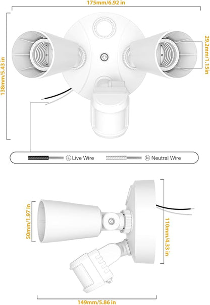 Onforu 2 Pack Motion Sensor Outdoor Lights, Dusk to Dawn Flood Light Fixture, Adjustable Dual PAR38 Heads, Hardwired Floodlight, E26 Base, 300W Max for Garage, Driveway, Yard, Porch, White