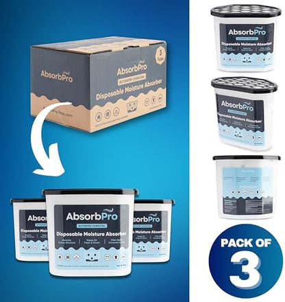 Absorb Pro Charcoal Moisture Absorber Tub 18 oz, 3-Pack