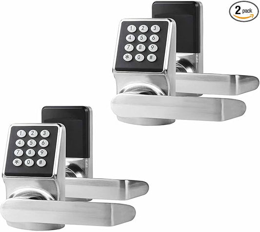 Keypad Door Lock with Handle, Digital Door Lock with Keypad Set,Keyless Entry Door Locks with Handle-IC Card and Anti-peep Password- Brushed Nickel-2PACKset