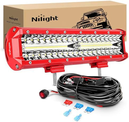 Nilight LED Light Bar 12 Inch with Wiring Kit on Truck SUV UTV, Red Shell