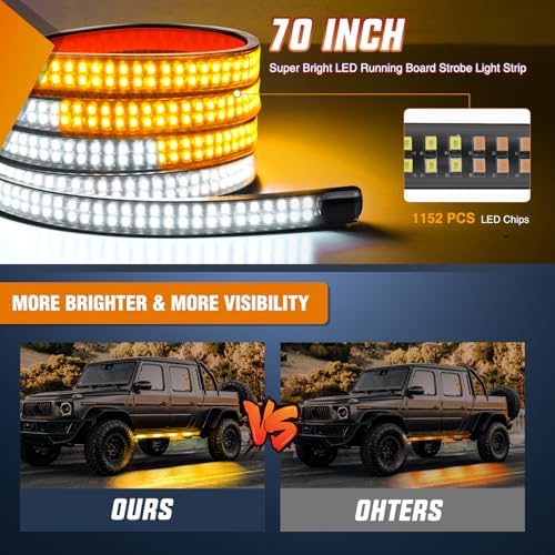 Nilight 2PCS 70 Inch Running Board LED Lights Strip Amber White for Truck