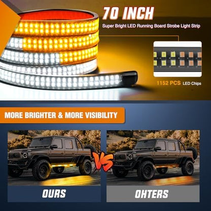 Nilight 2PCS 70 Inch Running Board LED Lights Strip Amber White for Truck