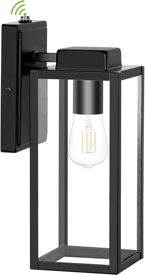Large Outdoor Wall Light, 16 Inch Outdoor Wall Lantern, Dusk to Dawn Exterior Waterproof Wall Sconce, Anti-Rust Wall Mounted Lighting with Glass Shade, Matte Black Wall Lamp with E26 Socket for Porch