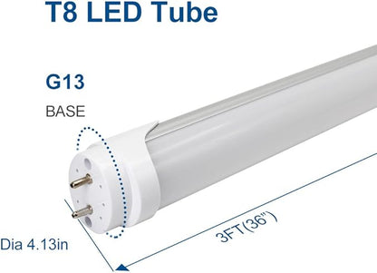 LightingWill LED T8 Light Tube 3FT, Warm White 3000K-3500K, Dual-End Powered Ballast Bypass, 2000 Lumens 15W (32W Fluorescent Equivalent), Frosted Cover, AC85-265V Lighting Tube Fixtures, 4 Pack