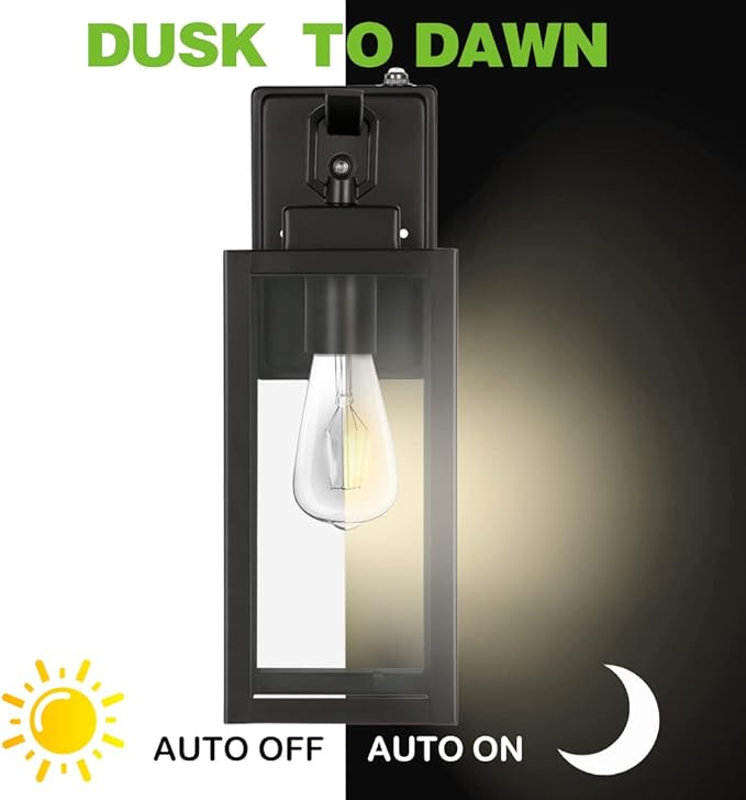 hykolity Large Size Dusk to Dawn Outdoor Wall Lanterns, 18 Inch Outdoor Wall Light Fixtures, Matte Black Porch Lights, Exterior Wall Lighting, Architectural Outdoor Sconces, ETL Listed, 2 Pack
