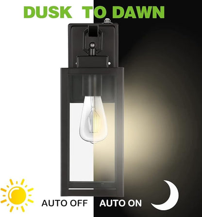 hykolity Large Size Dusk to Dawn Outdoor Wall Lanterns, 18 Inch Outdoor Wall Light Fixtures, Matte Black Porch Lights, Exterior Wall Lighting, Architectural Outdoor Sconces, ETL Listed, 2 Pack