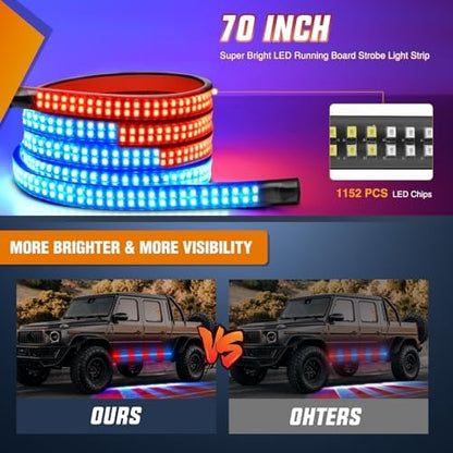 Nilight 2PCS 70 Inch Running Board LED Lights Strip Red Blue for Truck