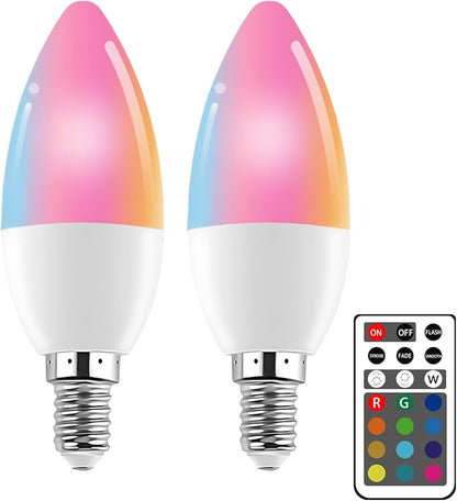 XRise E12 LED Bulb 3W Color Changing Candle Light (RGB + White) 12 Colors, 6000K, Remote Control Included (1 Remote) Decorative Candle Lamp for Stage Home Decor,2 Pack