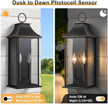 Dusk to Dawn Outdoor Wall Light, 20.6 Inch, Black with Brown Trim
