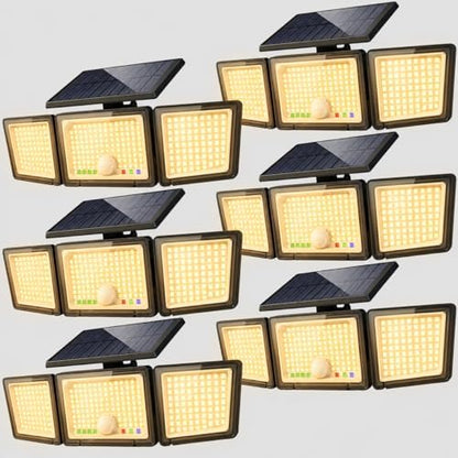 Solar Outdoor Lights Motion Sensor, 2500LM 286 LED Security Flood Lights with Visual Battery & Mode Display, 3 Lighting Modes, IP65 Waterproof 3-Head Wide Angle for Garage, Yard, Patio (6P Warm White)