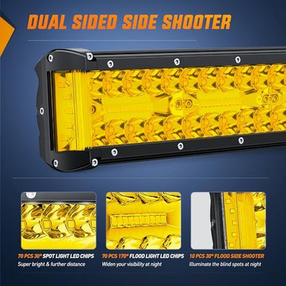 Nilight Side Shooter LED Light Bar 20 Inch Triple Row Spot Flood Combo Yellow Beam Lighting with 5Pin Rocker Switch Wiring Harness Kit for Off-Road Light on Truck SUV ATV UTV